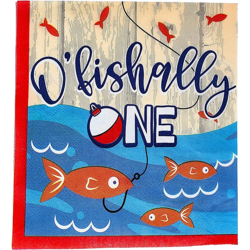 BLUE PANDA O'fishally One Birthday Napkins - 6.5 In, 2-Ply, 100 Count - Fishing Theme Party Napkin for 1st Birthday Party - Image 3